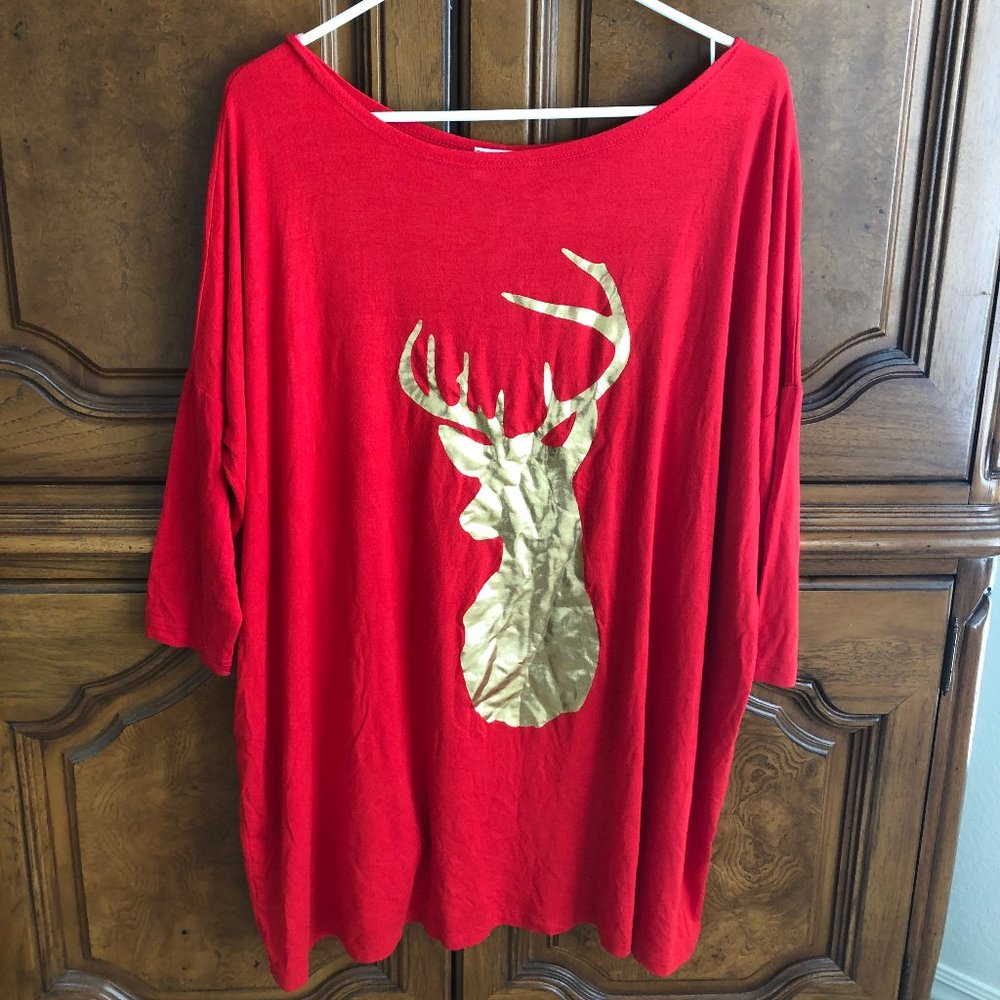 Trendy gold deer red tunic top